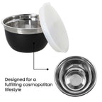 Set of 3 Stainless Steel Bowl with Plastic Lid - Black