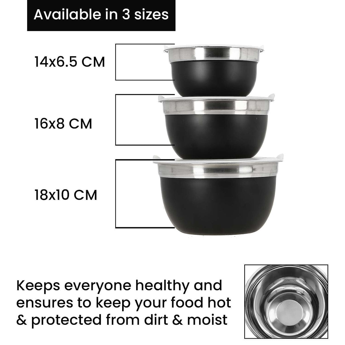 Set of 3 - Stainless Steel Bowl - Black 7305345 7