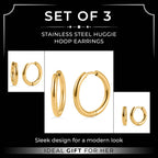 Set of 3 - Huggie Hoop Earrings - Small, Medium, Large