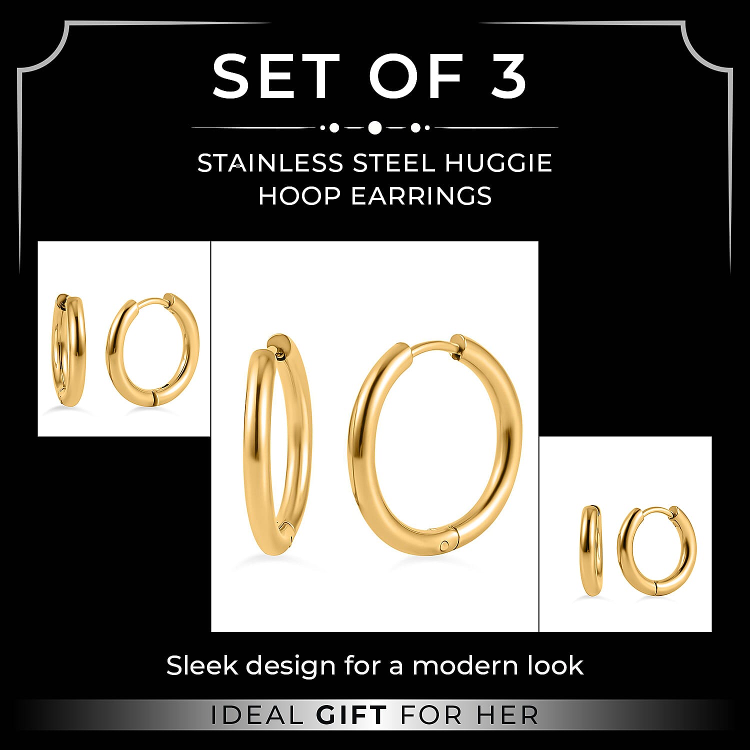 Set of 3 - Huggie Hoop Earrings - Small, Medium, Large 4206740 3