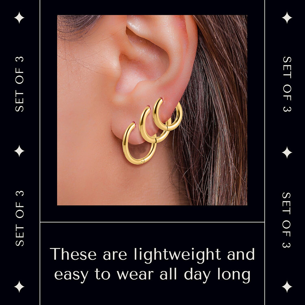 Set of 3 - Huggie Hoop Earrings - Small, Medium, Large