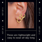 Set of 3 - Huggie Hoop Earrings - Small, Medium, Large