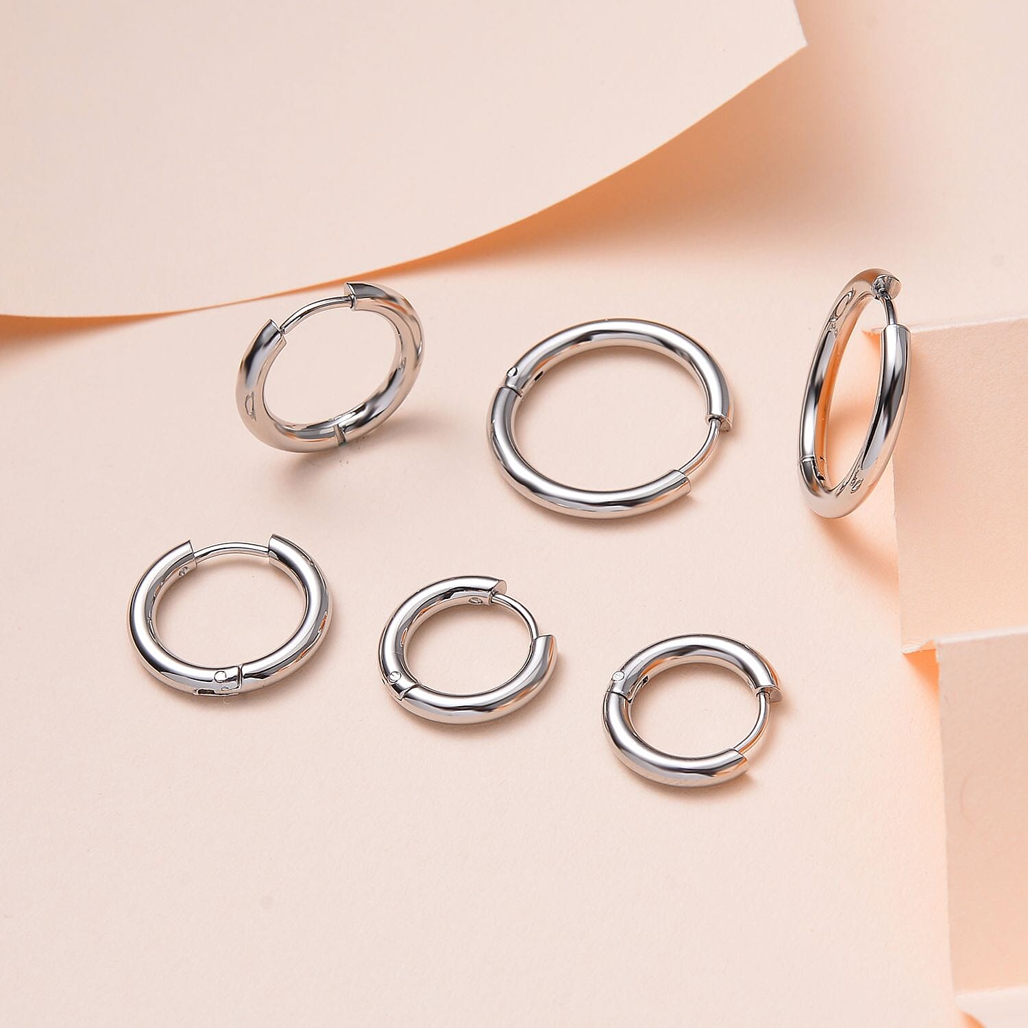 Set of 3 - Stainless Steel Huggie Hoop Earrings 4206739 1