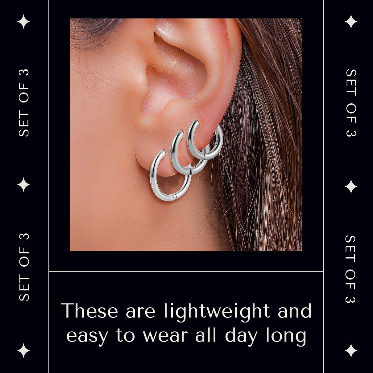 Set of 3 - Stainless Steel Huggie Hoop Earrings 4206739 4