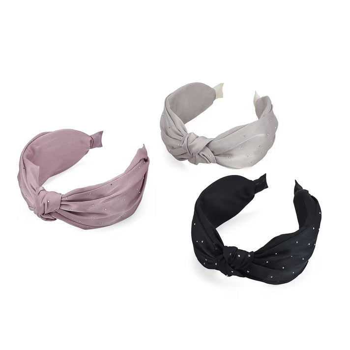 Tamsy Set of 3 Knotted Headbands - Pink, White &amp; Black 8247696 1