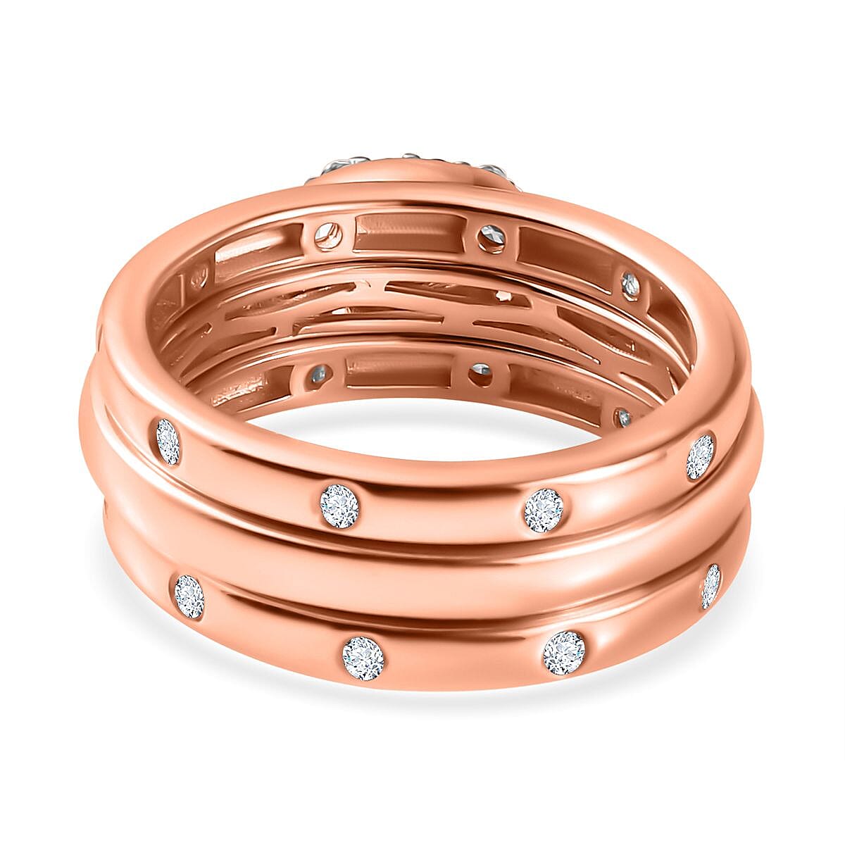 Set of 3 - Tanzanian Blush Garnet, White Zircon Main Stone With Side Stone Ring in 18K Rose Gold Vermeil Sterling Silver 4293369 5