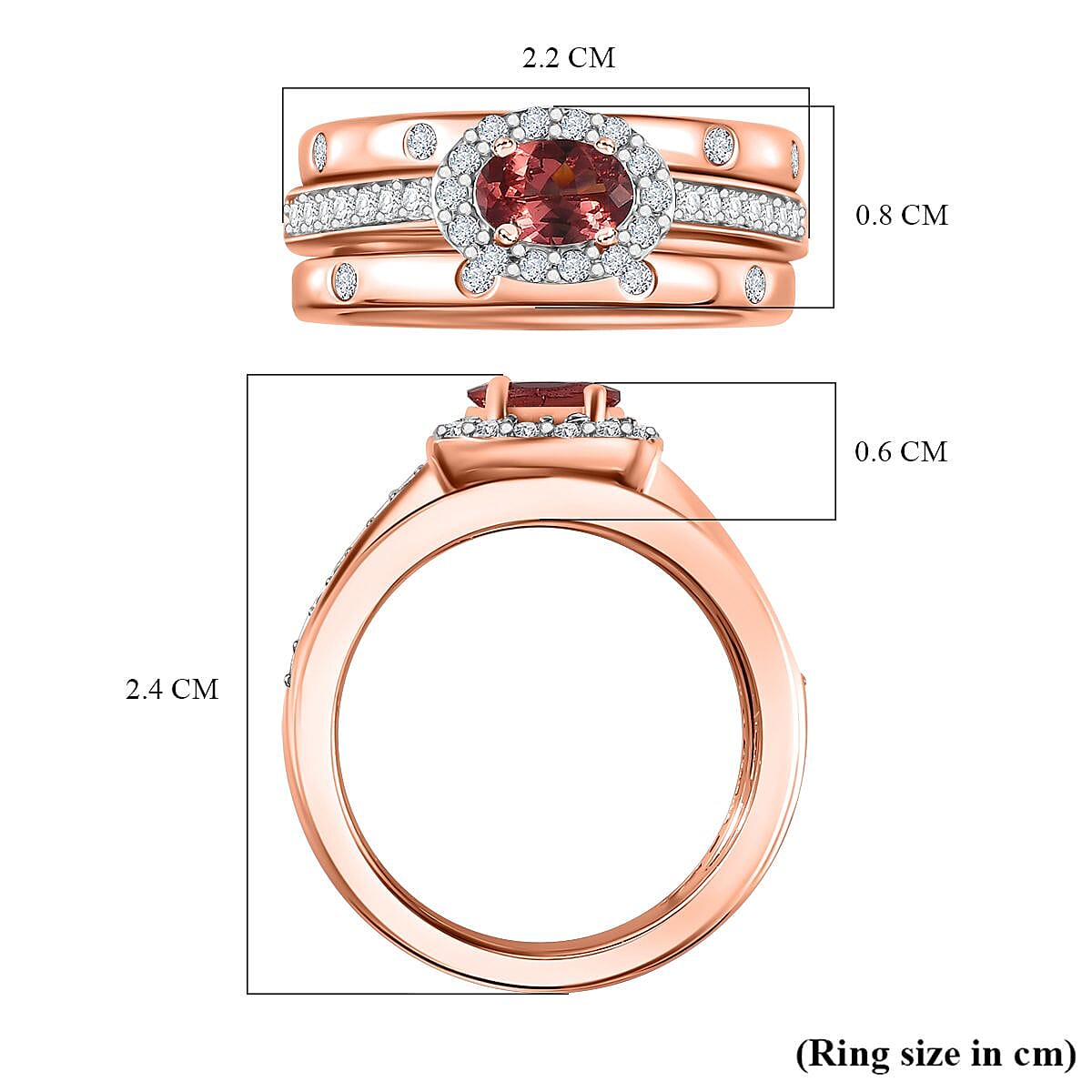 Set of 3 - Tanzanian Blush Garnet, White Zircon Main Stone With Side Stone Ring in 18K Rose Gold Vermeil Sterling Silver 4293369 6