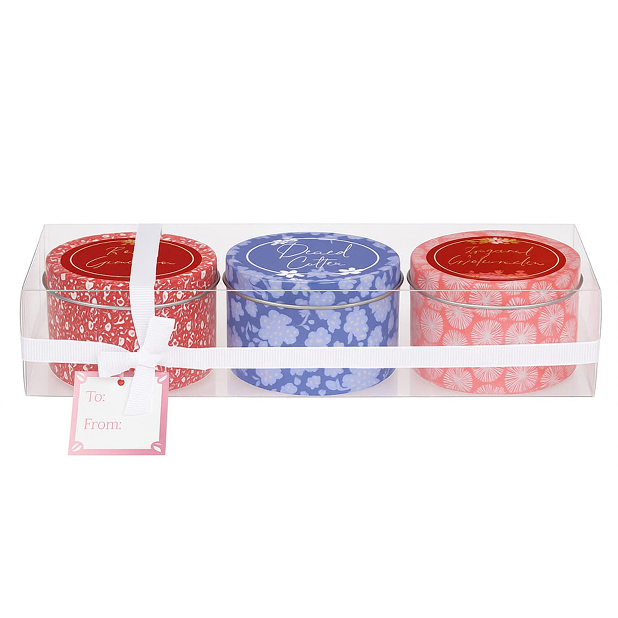 Set of 3 Tin Candles - Rose and Geranium, Dried Cotton and Sugared Watermelon 8537551 0