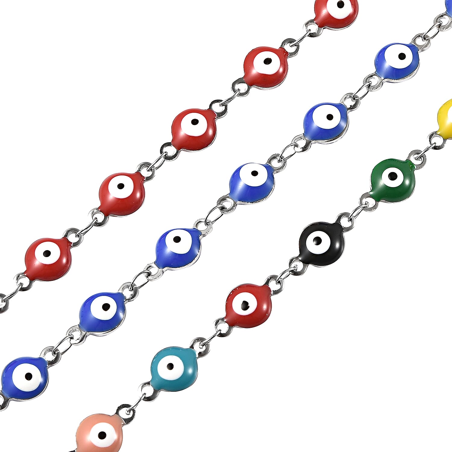 Set of 3 - Multi Color Turkish Eye Bead Bracelet (Size 7.5-2 Ext.) in Silver Tone 4046383 6