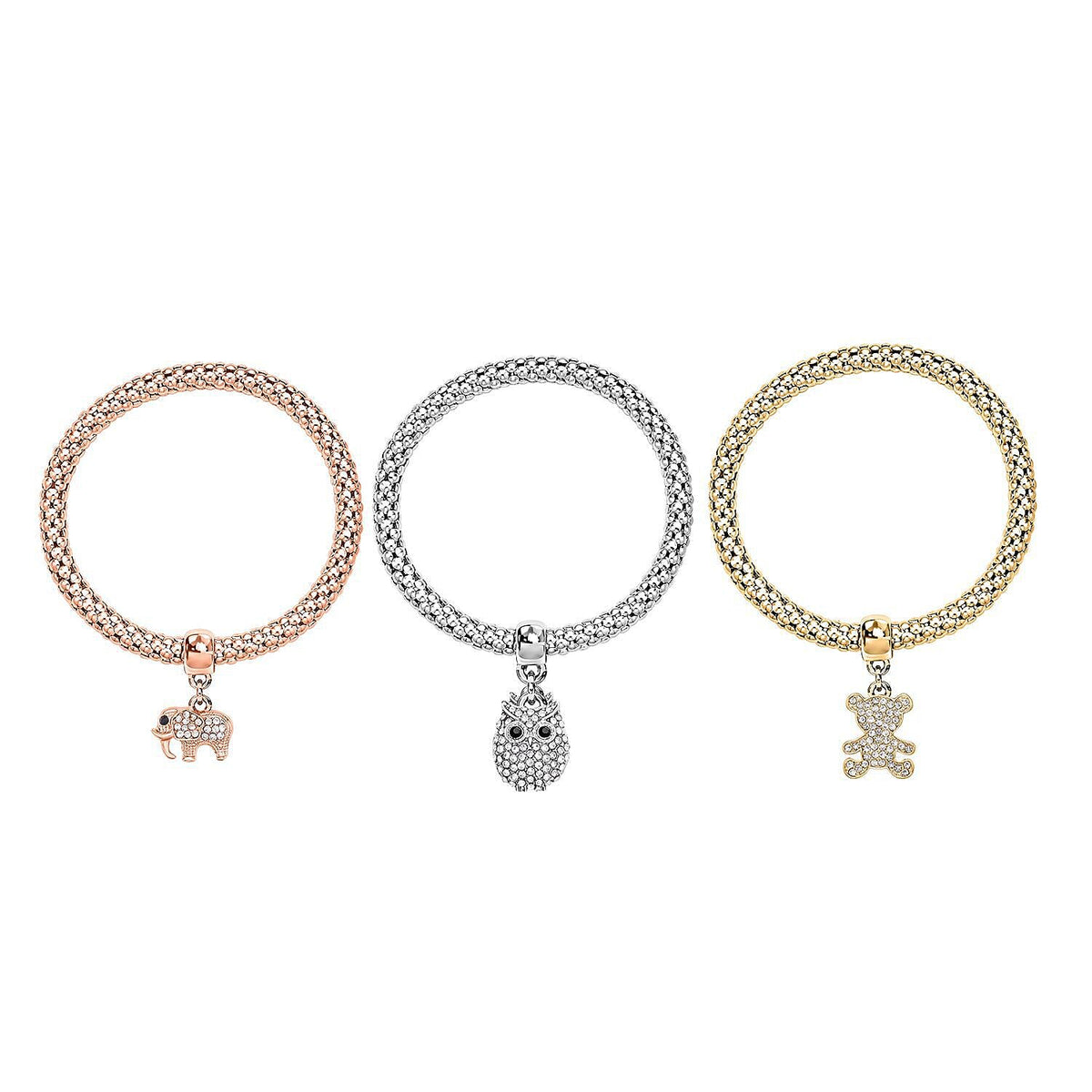Set of 3 - White Austrian Crystal, Black Austrian Crystal Pave Bracelets (Size 7.5) With Charms in Three-Tone 4130069 0