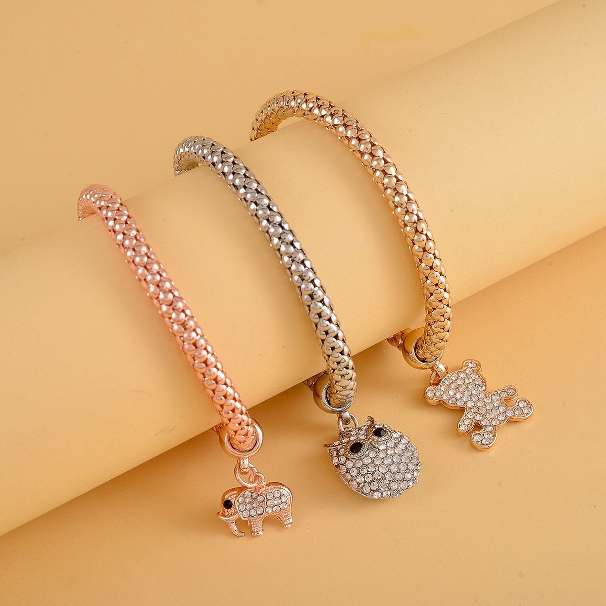 Set of 3 - White Austrian Crystal, Black Austrian Crystal Pave Bracelets (Size 7.5) With Charms in Three-Tone 4130069 1