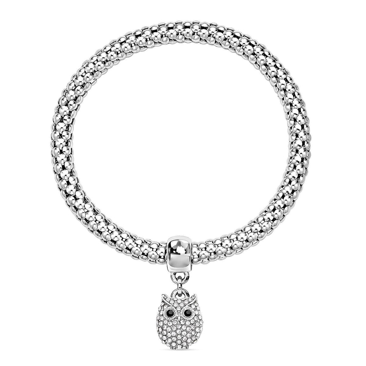 Set of 3 - White Austrian Crystal, Black Austrian Crystal Pave Bracelets (Size 7.5) With Charms in Three-Tone 4130069 4