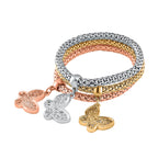 Set of 3 -  White Austrian Crystal Butterfly Charms Bracelet (Size 7.5)