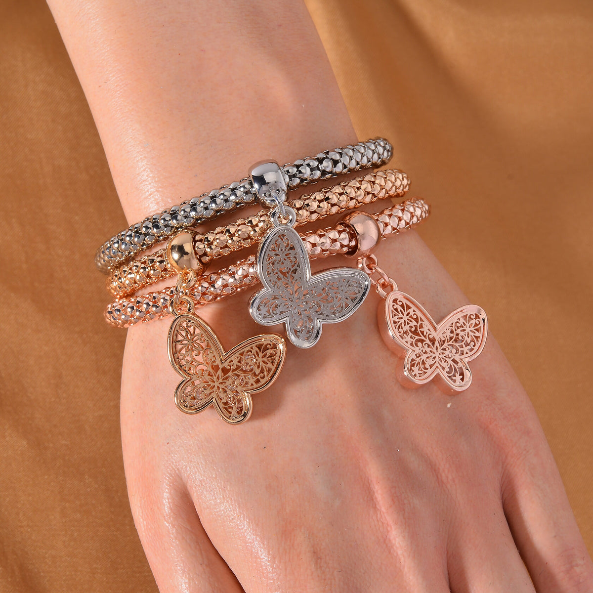 Set of 3 -  White Austrian Crystal Butterfly Charms Bracelet (Size 7.5) 4289646 1