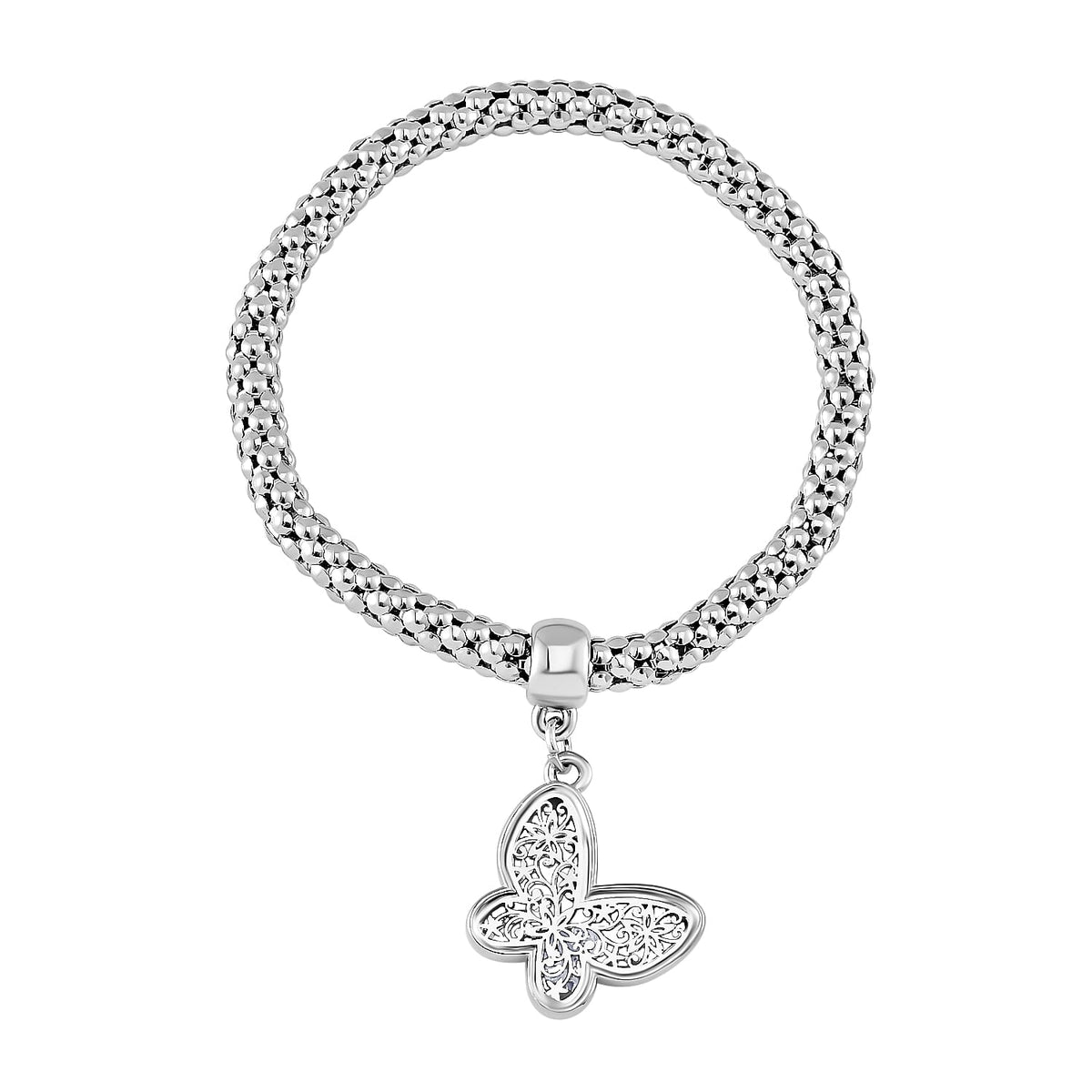 Set of 3 -  White Austrian Crystal Butterfly Charms Bracelet (Size 7.5) 4289646 2