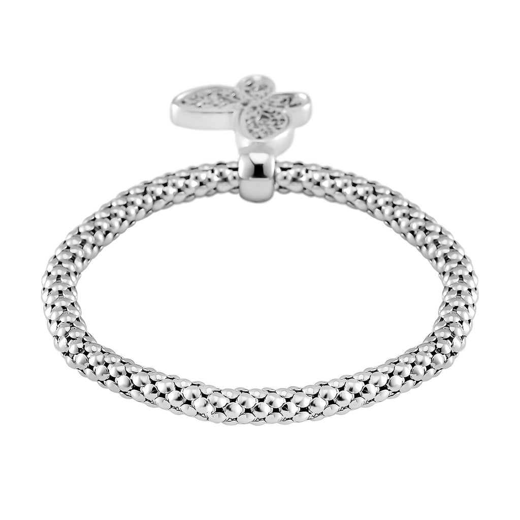 Set of 3 -  White Austrian Crystal Butterfly Charms Bracelet (Size 7.5)