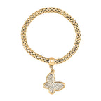 Set of 3 -  White Austrian Crystal Butterfly Charms Bracelet (Size 7.5)