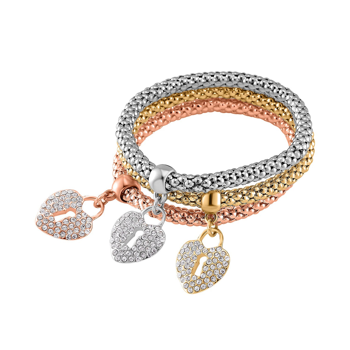 Set of 3 -  White Austrian Lock Crystal Lock Charms Bracelet (Size 7.5) 4289649 0