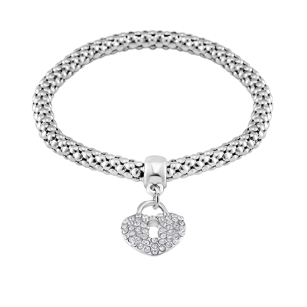 Set of 3 -  White Austrian Lock Crystal Lock Charms Bracelet (Size 7.5) 4289649 3
