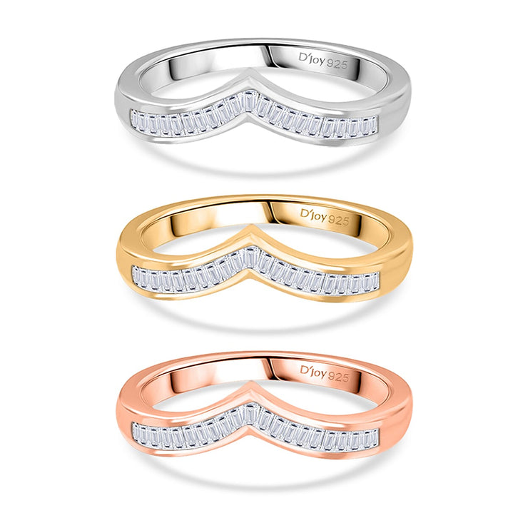 Set of 3 -  D'Joy Natural White Diamond Stackable Wishbone Ring in Rhodium Overlay and 18K Yellow Gold Vermeil and 18K Rose Gold Vermeil Sterling Silver 0.50 Ct. 4424941 1