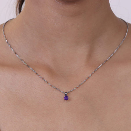 Set of 3 - African Amethyst, White Topaz &amp; Black Spinel Solitaire Pendant in Platinum Overlay Sterling Silver with Chain (Size 20) 1.70 Ct. 4458129 2
