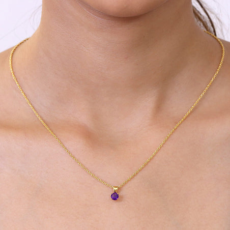 Set of 3 - African Amethyst, White Topaz &amp; Black Spinel Solitaire Pendant in Yellow Gold Plated Sterling Silver with Chain (Size 20) 1.70 Ct. 4458133 2