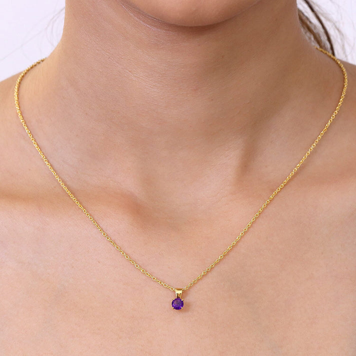Set of 3 - African Amethyst, White Topaz &amp; Black Spinel Solitaire Pendant in Yellow Gold Plated Sterling Silver with Chain (Size 20) 1.70 Ct. 4458133 2