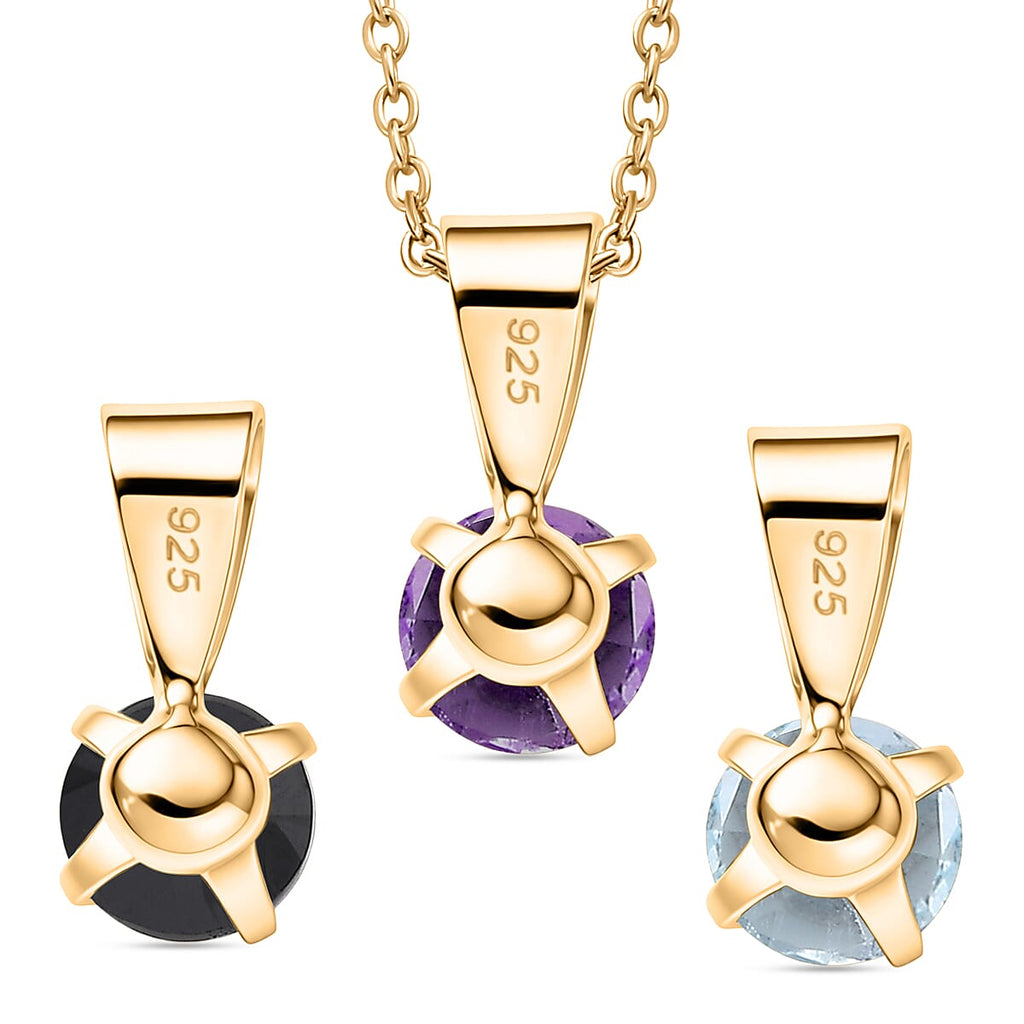 Set of 3 -  White Topaz, Black Spinel & African Amethyst Solitaire Pendant with Chain (Size 20) 1.70 Ct.