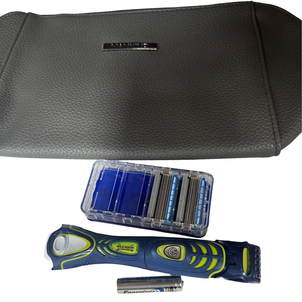 Wilkinson Hydro5 Razor with x1 AAA Battery, x3 Refill Blades, Beard Trimmer - Toiletry Bag