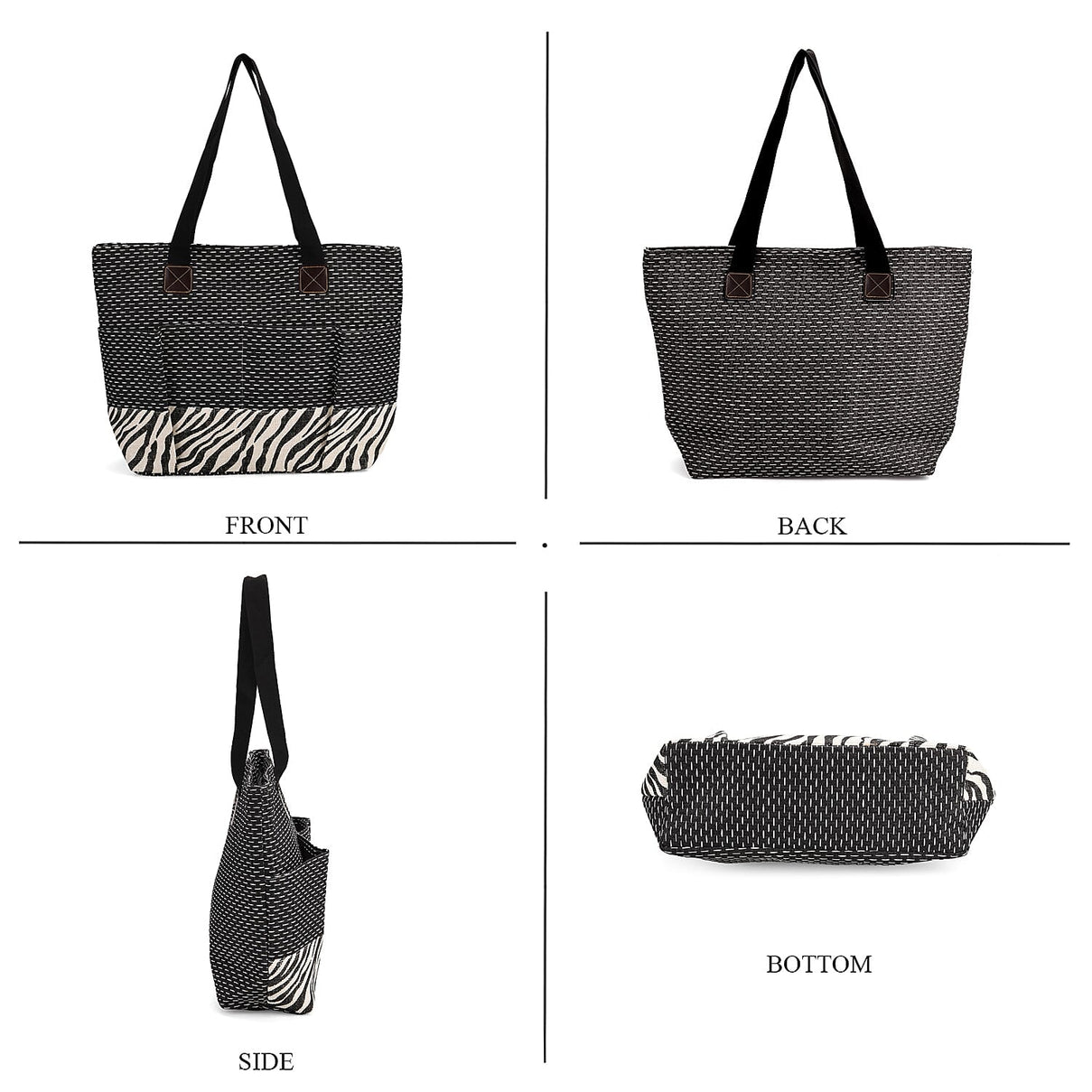 Set of 3: Zebra Striped Pattern Tote Bag, Pouch &amp; Picnic Mat - Black &amp; White V32515262 3