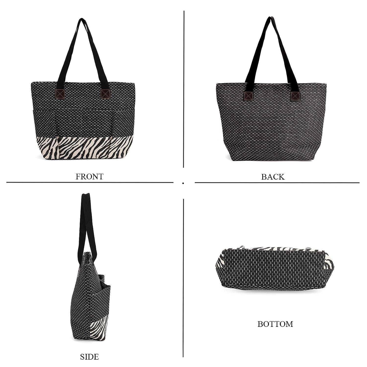 Set of 3: Zebra Striped Pattern Tote Bag, Pouch &amp; Picnic Mat - Black &amp; White V32515262 3