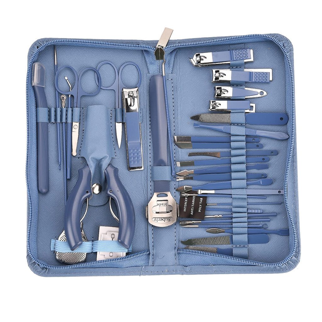 35-in-1 Manicure Set - Multi- Functional Toolkit- Includes, Clippers, Beauty Scissors, Cuticle Knife, Nail File and more - Blue