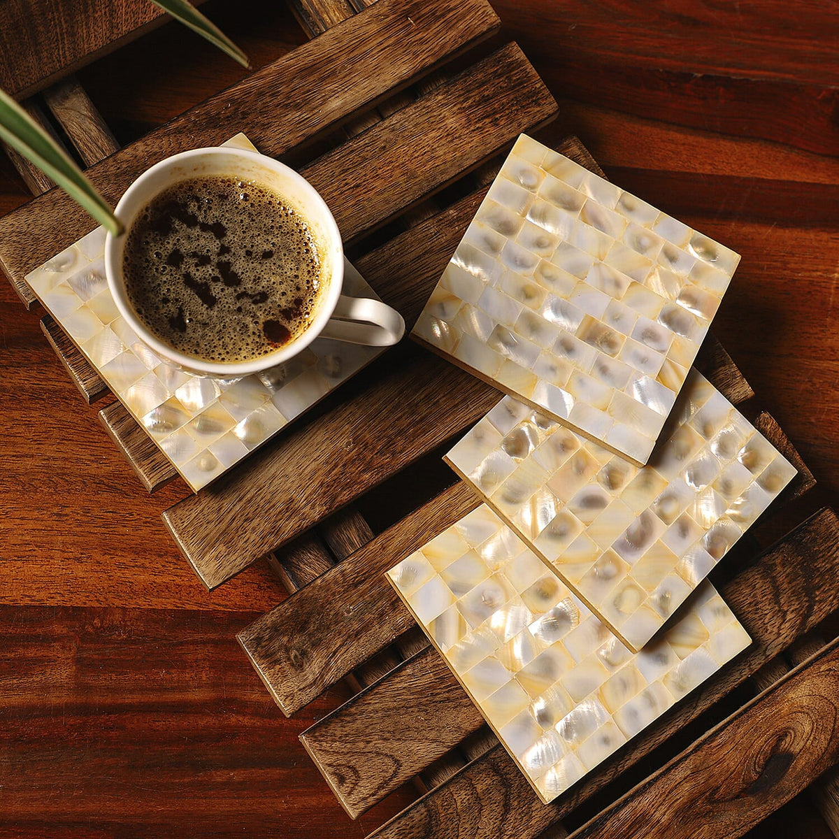 Set of 4- Square Coasters with Mother of Pearl Design 6297574 2