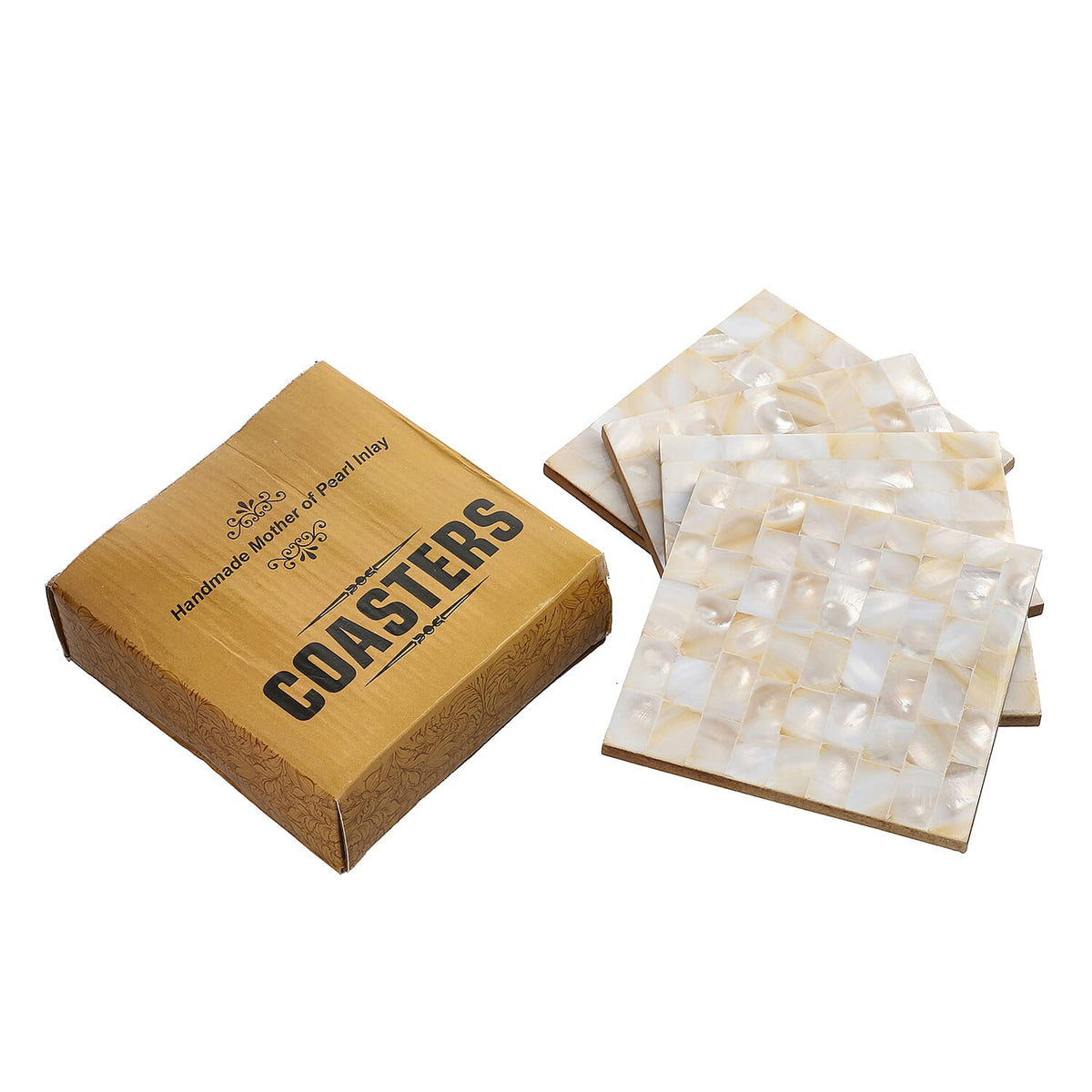 Set of 4- Square Coasters with Mother of Pearl Design 6297574 6
