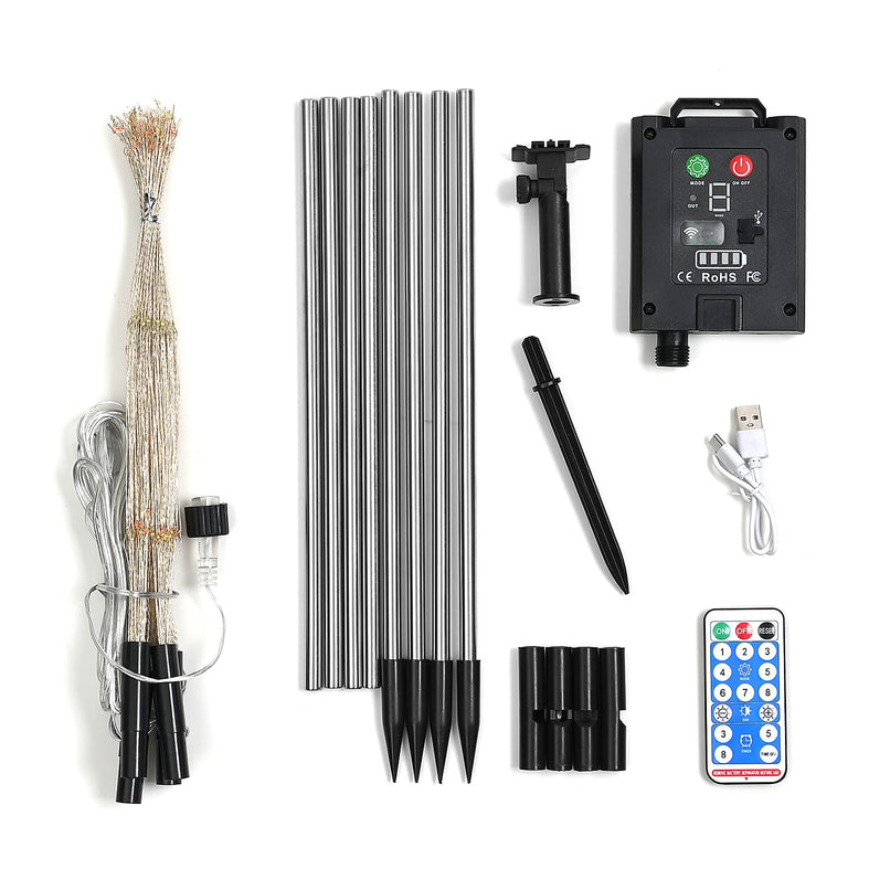 Set of 4 Black Color-Changing Solar Firework Garden Lights with 8 Lighting Modes and Timer