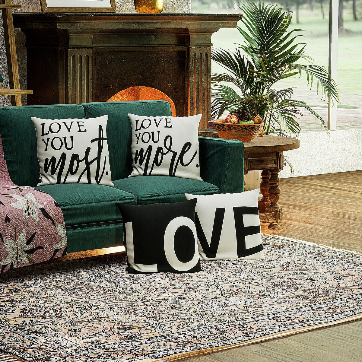 Set of 4 -  Love Theme Cushion Cover (Size 40 Cm) - White - Black 7231467 0