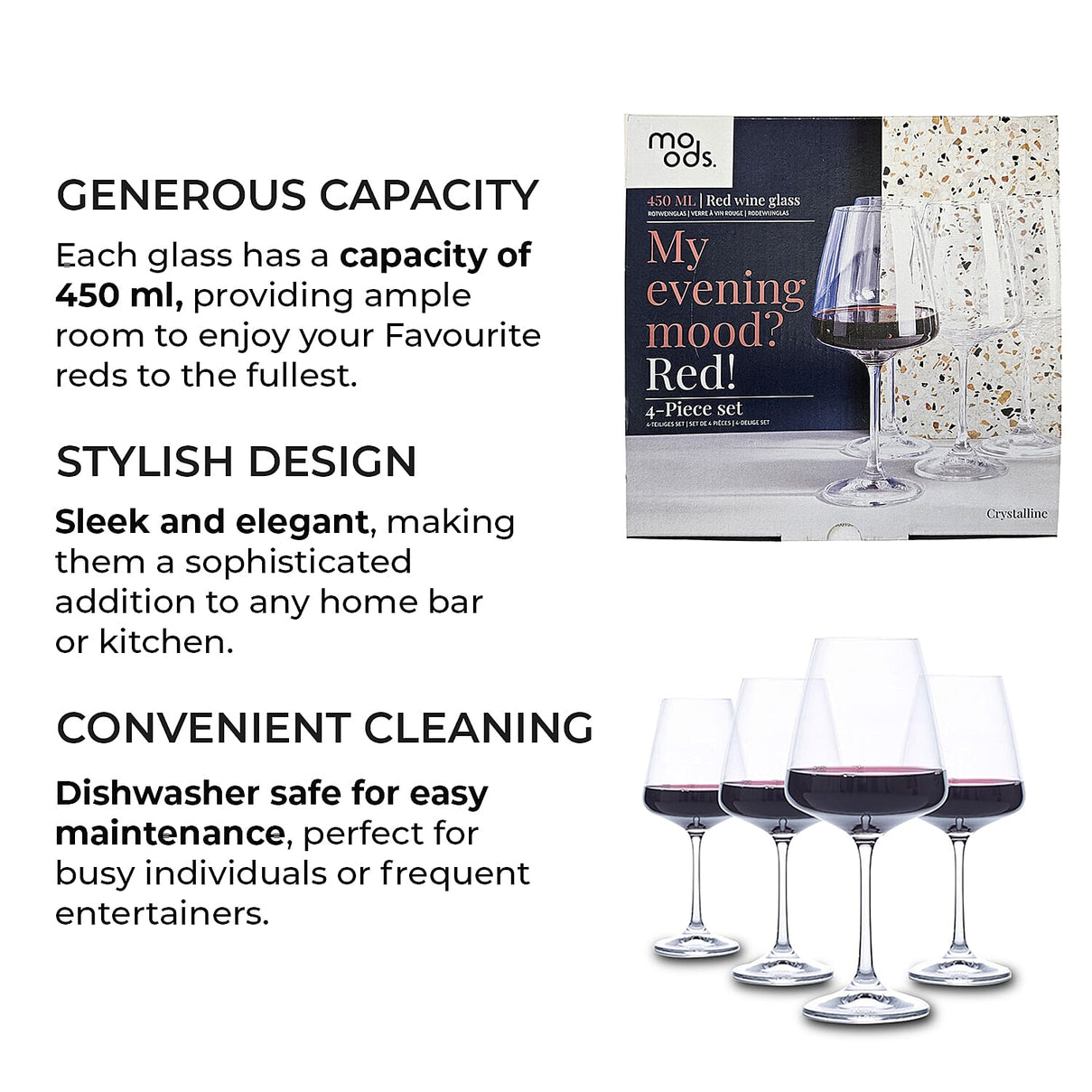 Set of 4 - Moods Red Wine Glasses (450 mlx4) 7614797 2