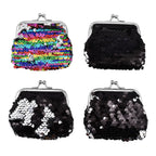 Set of 4 - Sequin Coin Purse Bags (Size 9x7x2 Cm) - Black & Multi