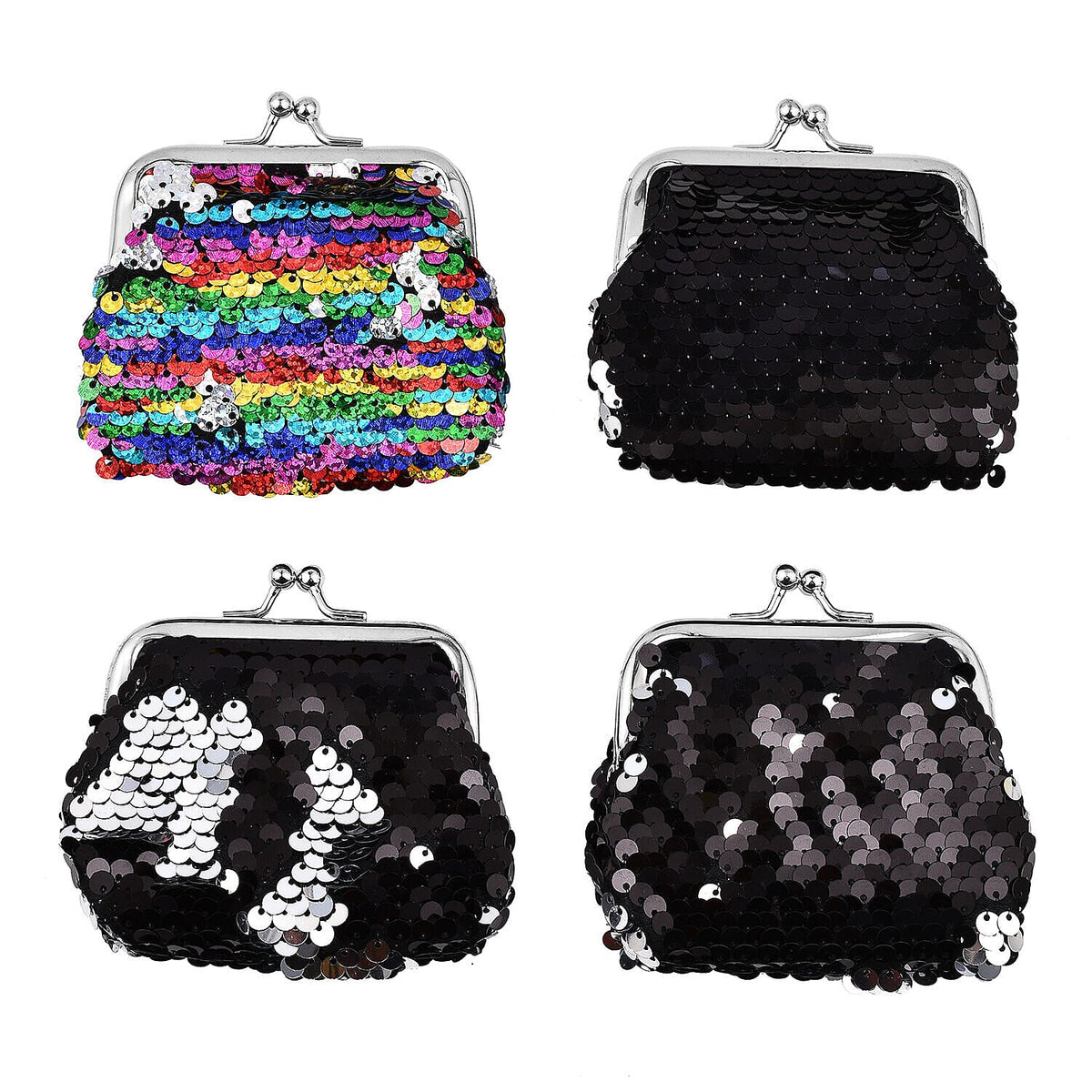 Set of 4 - Sequin Coin Purse Bags - Black and Multi 7228732 0