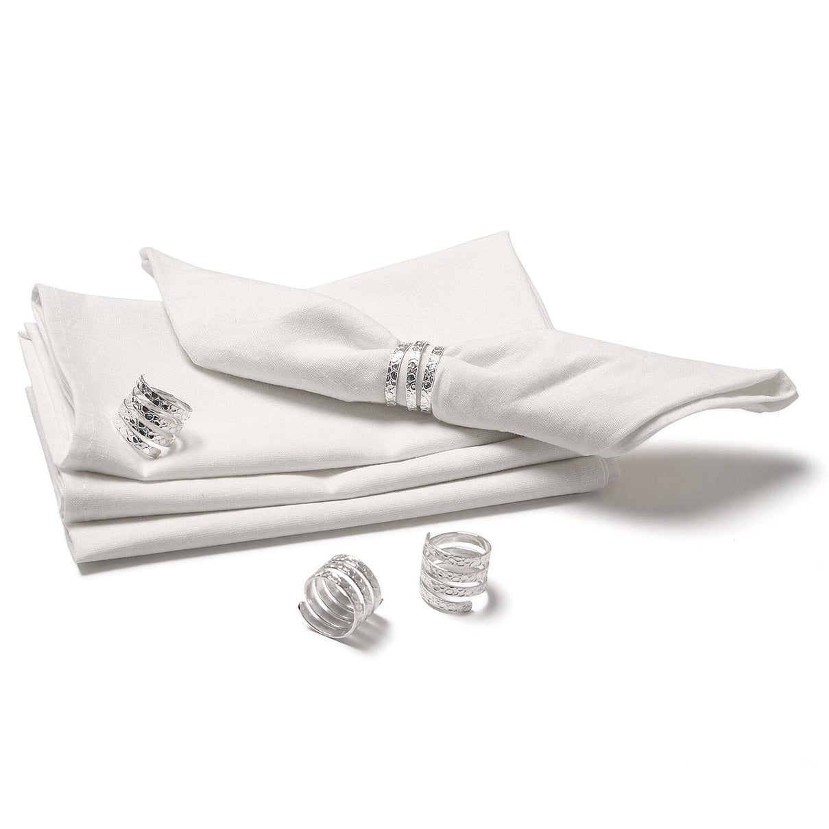 Set of 4 - Spring Cotton Napkin Ring with Table Napkins (Size 40) - Silver 7905582 0