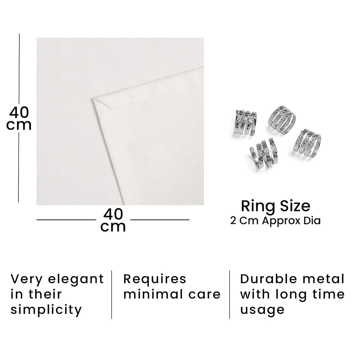 Set of 4 - Spring Cotton Napkin Ring with Table Napkins (Size 40) - Silver 7905582 4