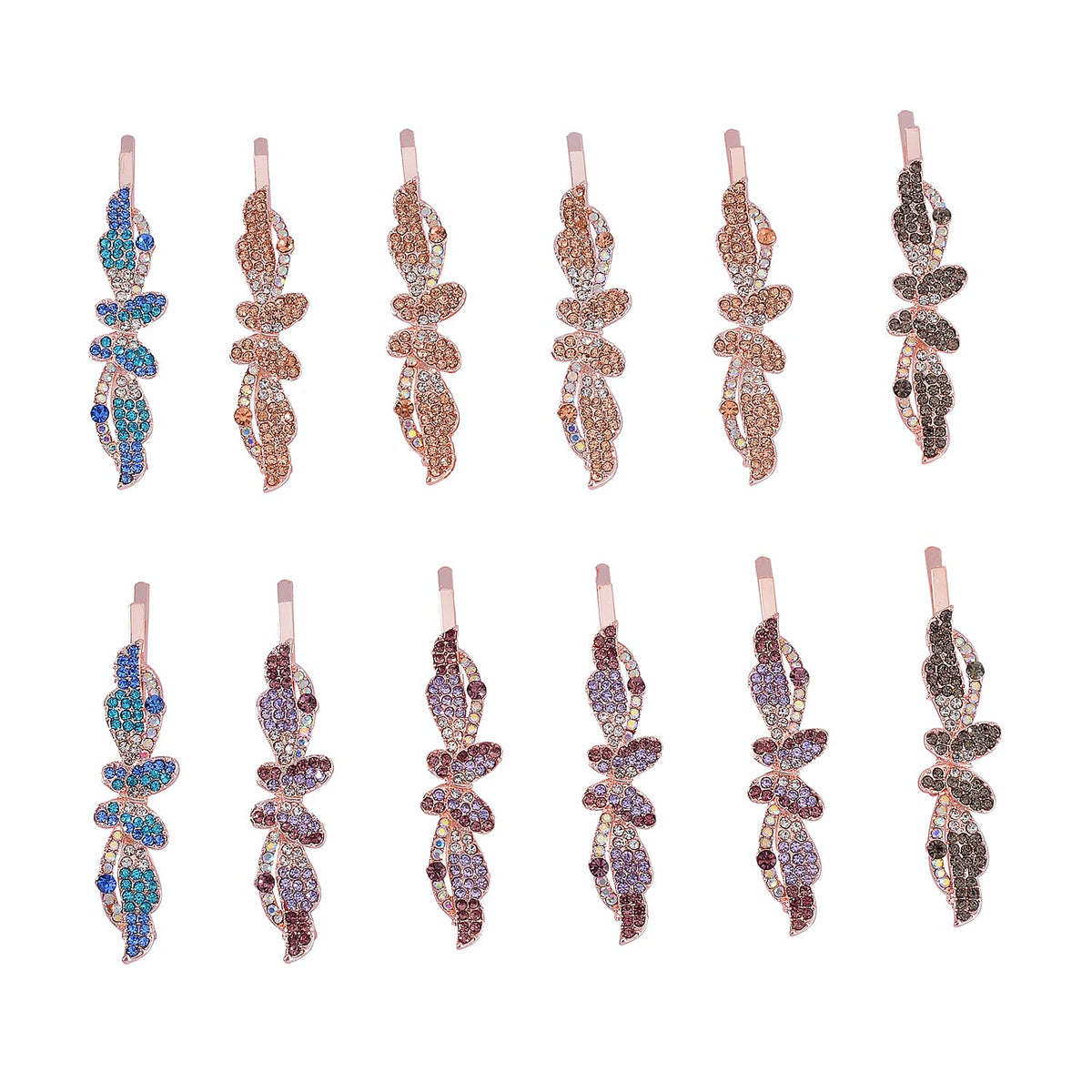 Set of 12 - Multicolour Austrian Crystal Butterfly Hair Clips 4237687 0
