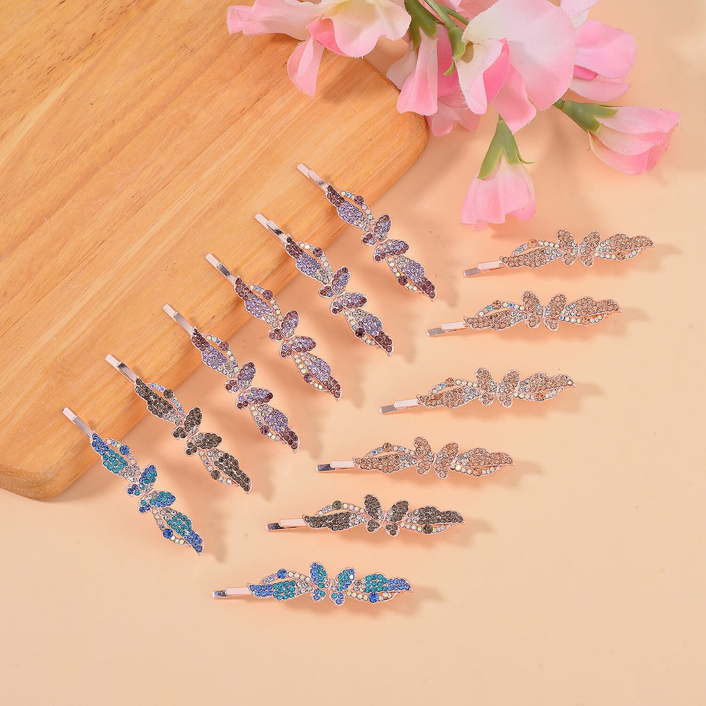 Set of 12 - Multicolour Austrian Crystal Butterfly Hair Clips