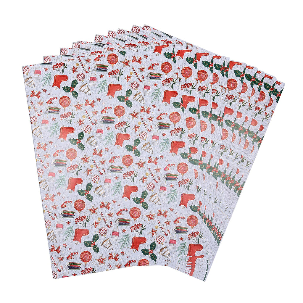 Set of 40 - Christmas Theme Wrapping Gift Papers (Size 74x51 Cm) - Beige and Multi