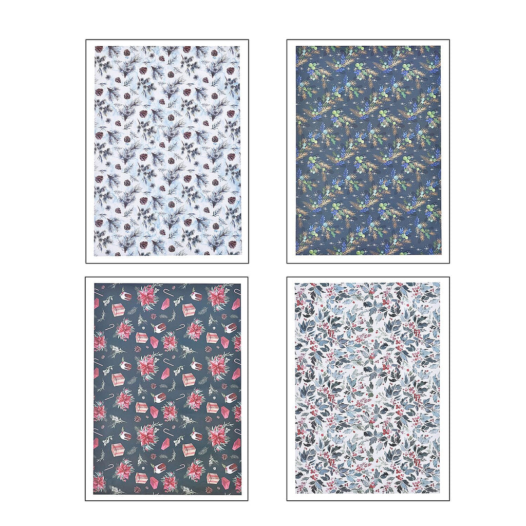 Set of 40 - Christmas Theme Wrapping Gift Papers (Size 51x74Cm) - Blue and Multi