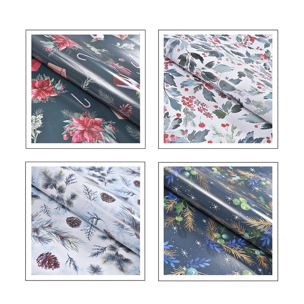 Set of 40 - Christmas Theme Wrapping Gift Papers (Size 51x74Cm) - Blue and Multi