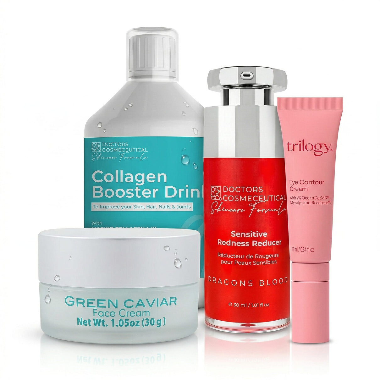 Set of 4- Anti-Ageing Beauty Bundle (Incl. Doctors Formula: Sensitive Redness Reducer, Collagen Booster Drink, Green Caviar Face Cream &amp; Trilogy Eye Contour Cream) 221311639 0