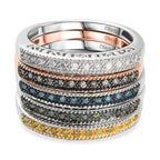 Set of 5 -  D'Joy Champagne Diamond, Green Diamond, Yellow Diamond, White Diamond & Blue Diamond Half Eternity Stackable Ring in Sterling Silver 0.50 Ct, Silver  Wt. 8.10