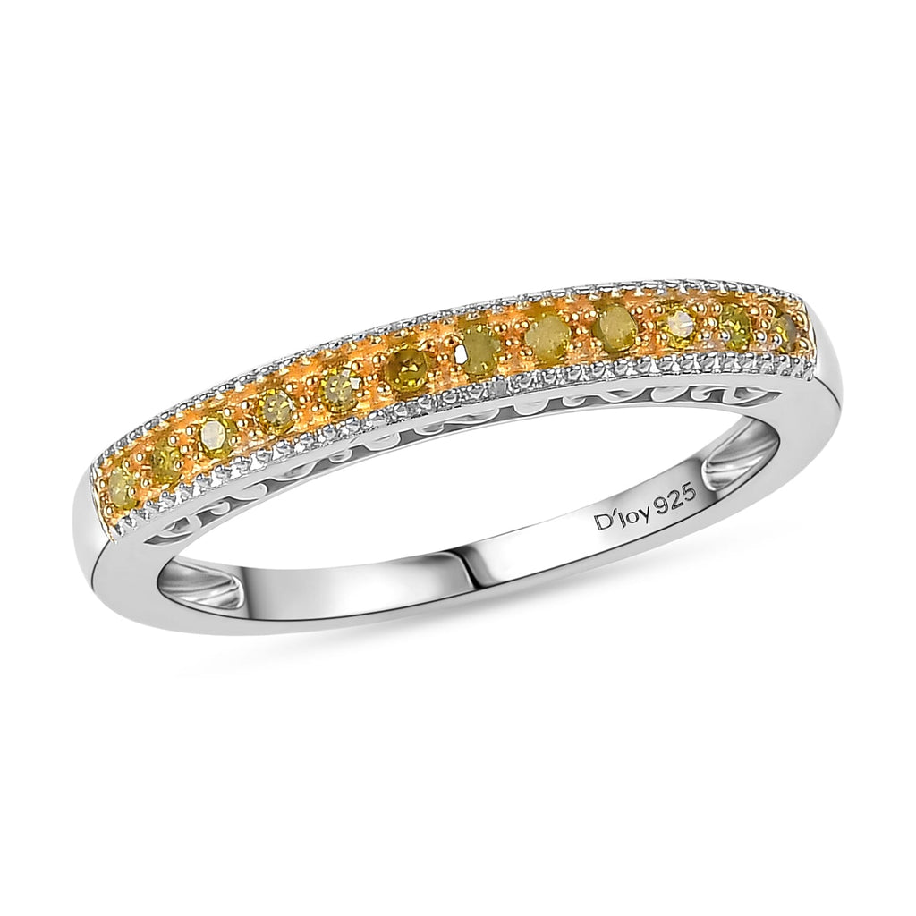 Set of 5 -  D'Joy Champagne Diamond, Green Diamond, Yellow Diamond, White Diamond & Blue Diamond Half Eternity Stackable Ring in Sterling Silver 0.50 Ct, Silver  Wt. 8.10