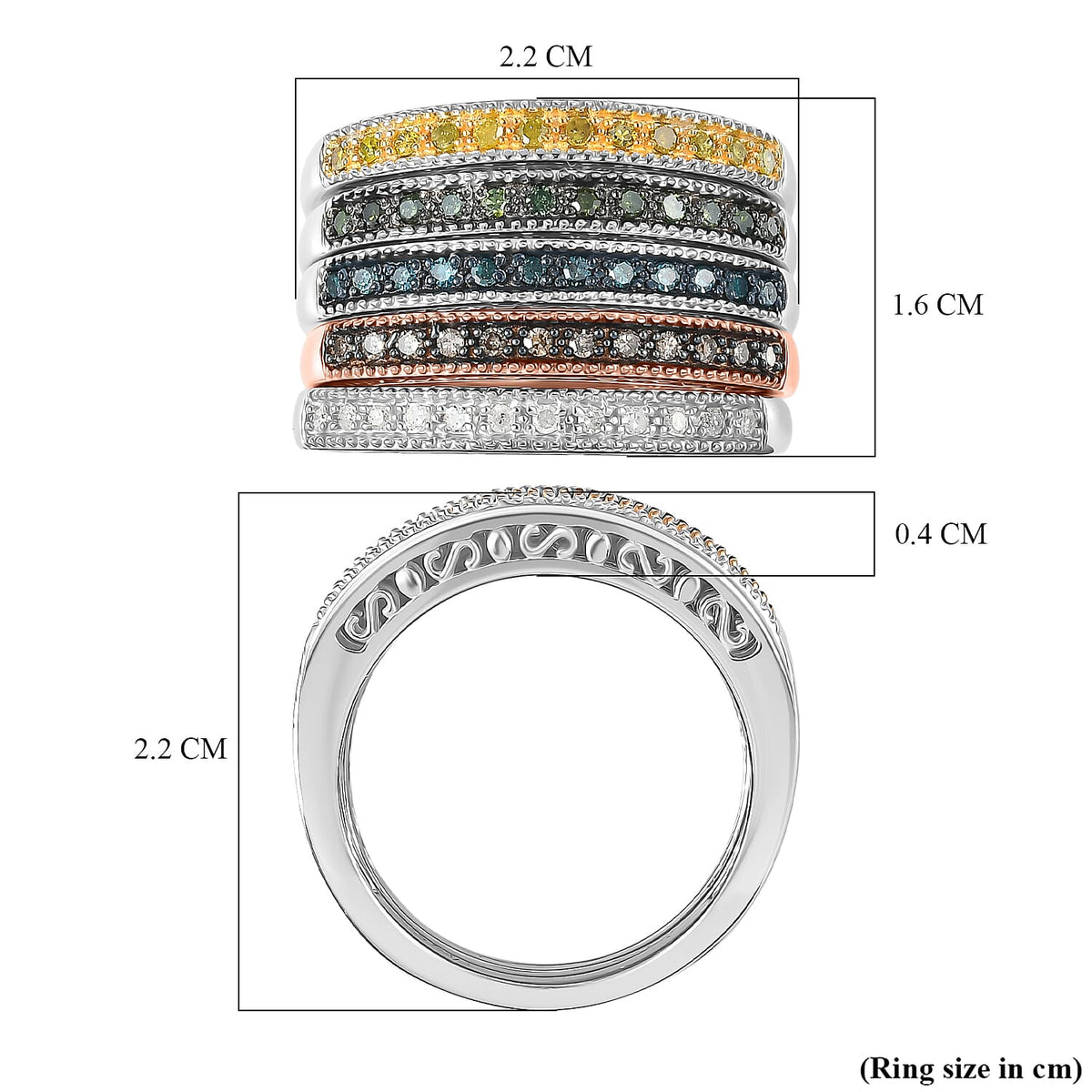 Set Of 5 â€“ Multi Colour Diamond Half Eternity Stackable Rings in 18K Vermeil Yellow Gold and Rose Gold Plated and Plating Overlay Sterling Silver 0.50 Ct. 4425089 10